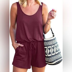 Sleeveless Shorts Romper Burgundy